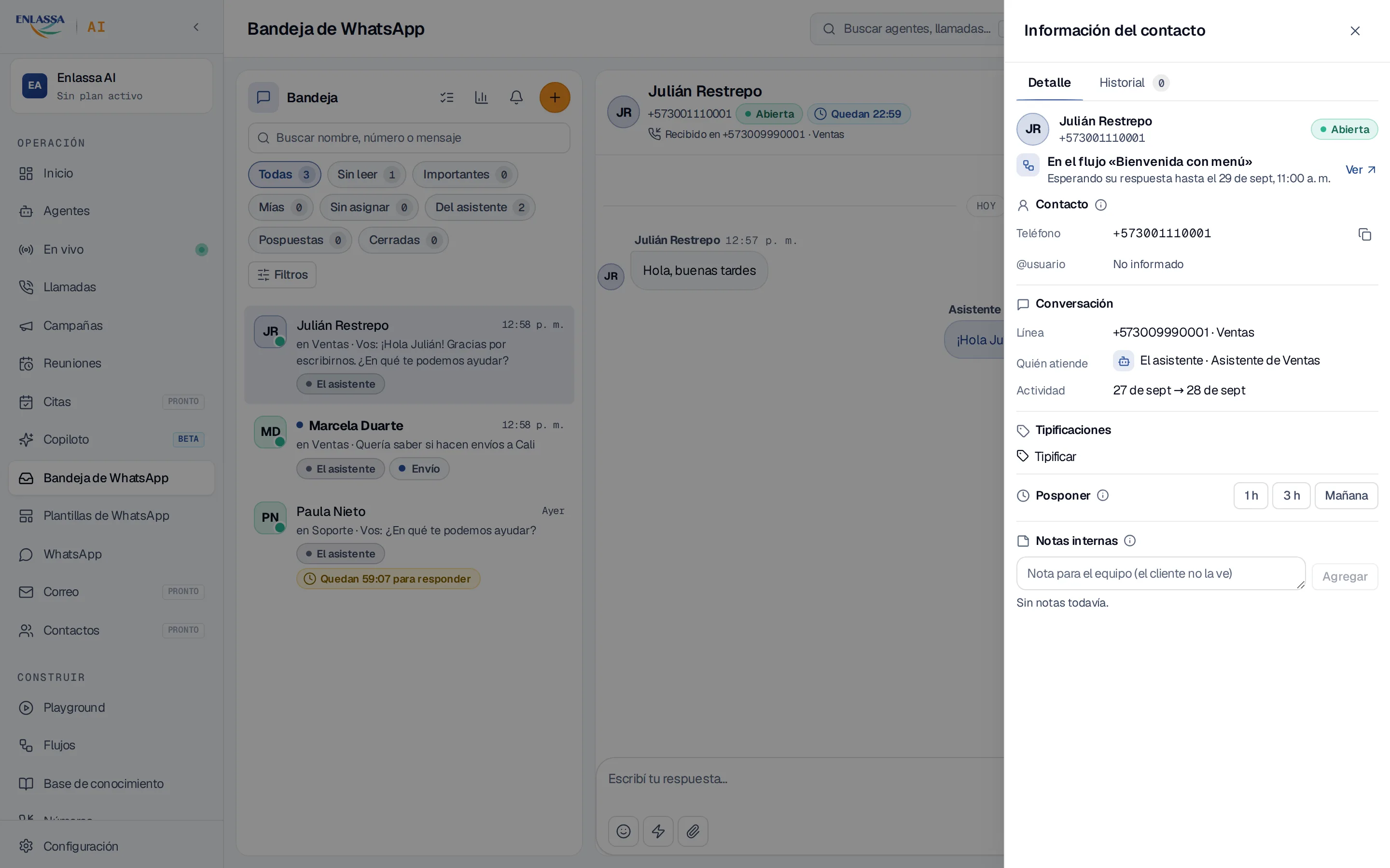 Una conversación de la bandeja dentro de un flujo